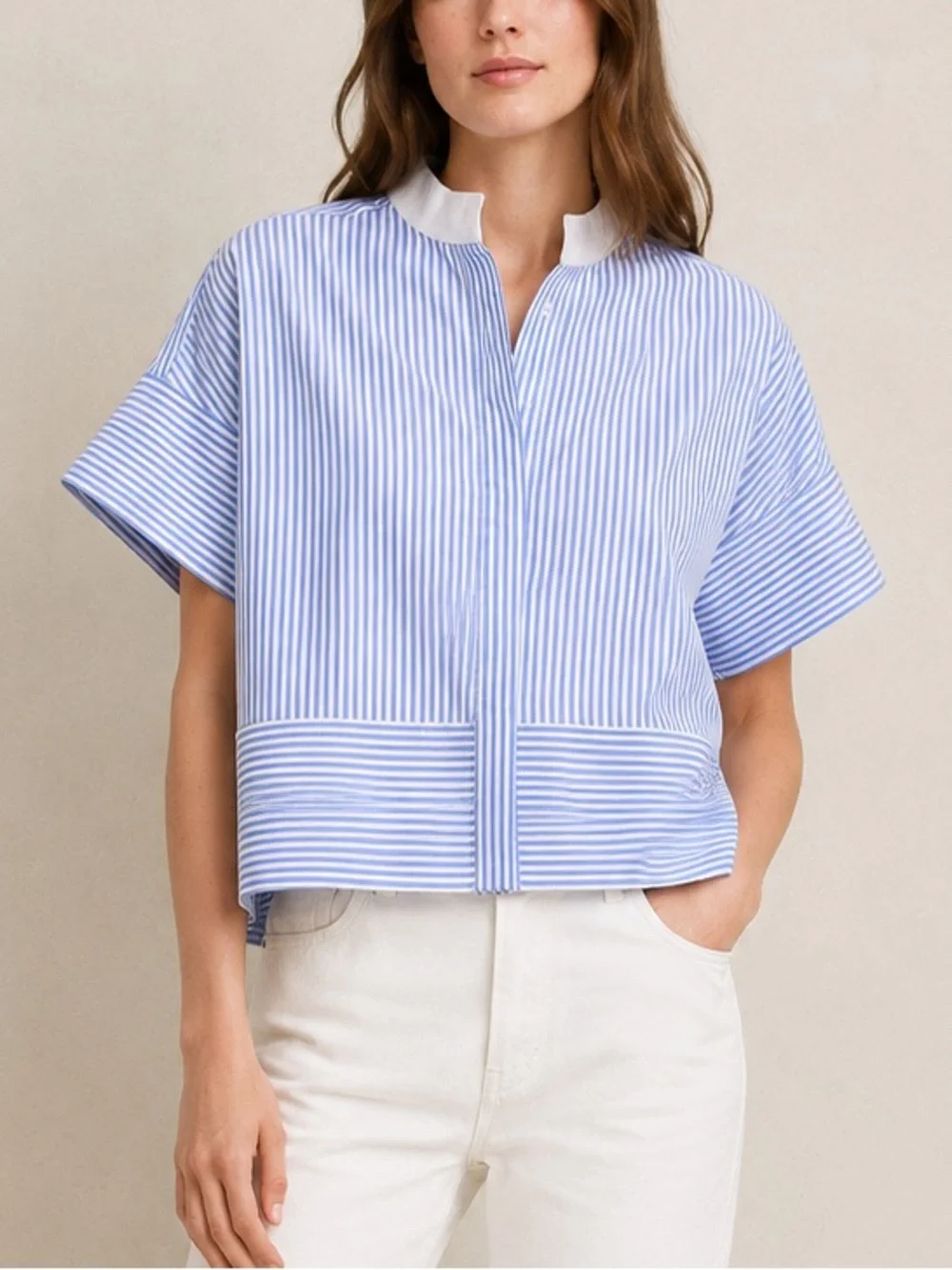 Tuckernuck Blue Stripe Sofia Shirt Top NWT Size Small Coastal Boxy Button Down
